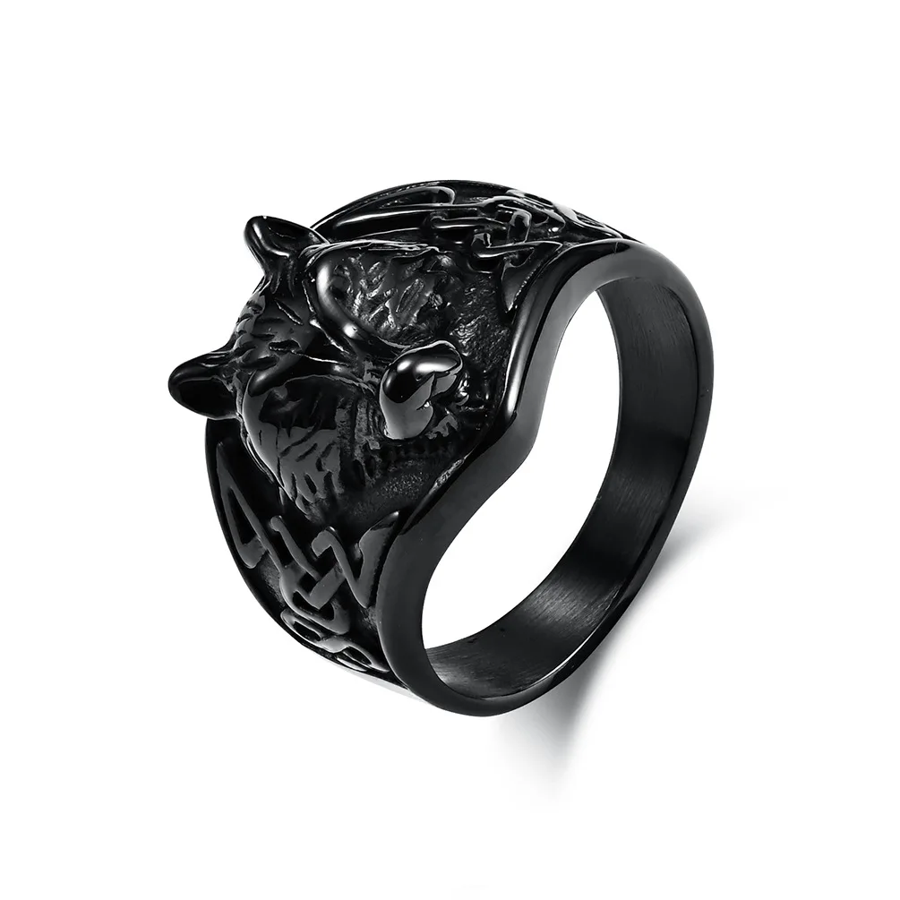 PSJ Fashion Vintage Jewelry 15mm Celtic Wolf Design Titanium Stainless Steel Finger Rings for Men