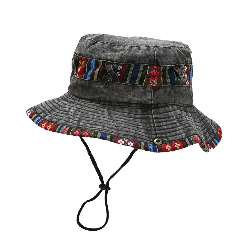 Bucket Hats Cotton Stone-Washed Adjustable Safari Booney Sun with String Wide Brim Hiking Fishing UV Sun Protection Men Women