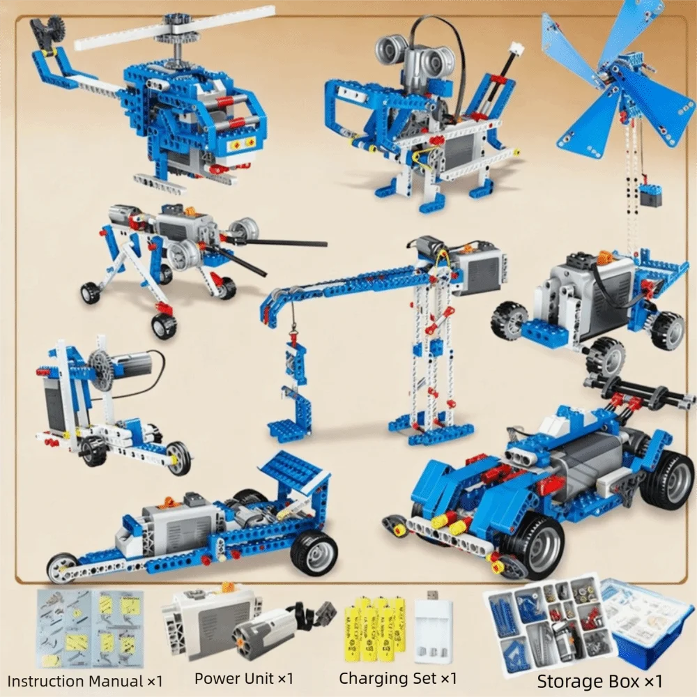 

396PCS 7 Different Shapes Erector Set Stem Electric Power Motor Technical Parts Building Blocks Model Multi Technology