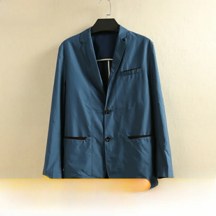 

Mitei Faionable Casual Men's Suit Jaet All Seasons Stand Fit No Slits Two Button Double Row Urban Sle Regular Thin