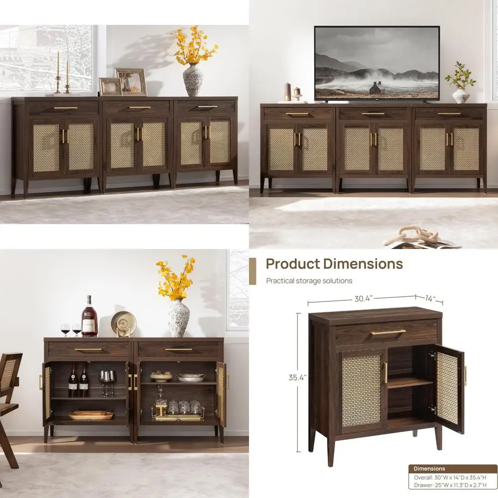 

Modern 90 Buffet Cabinet with Drawers and Metal Mesh Doors, Sleek Sideboard for Coffee Bar and Accent Table