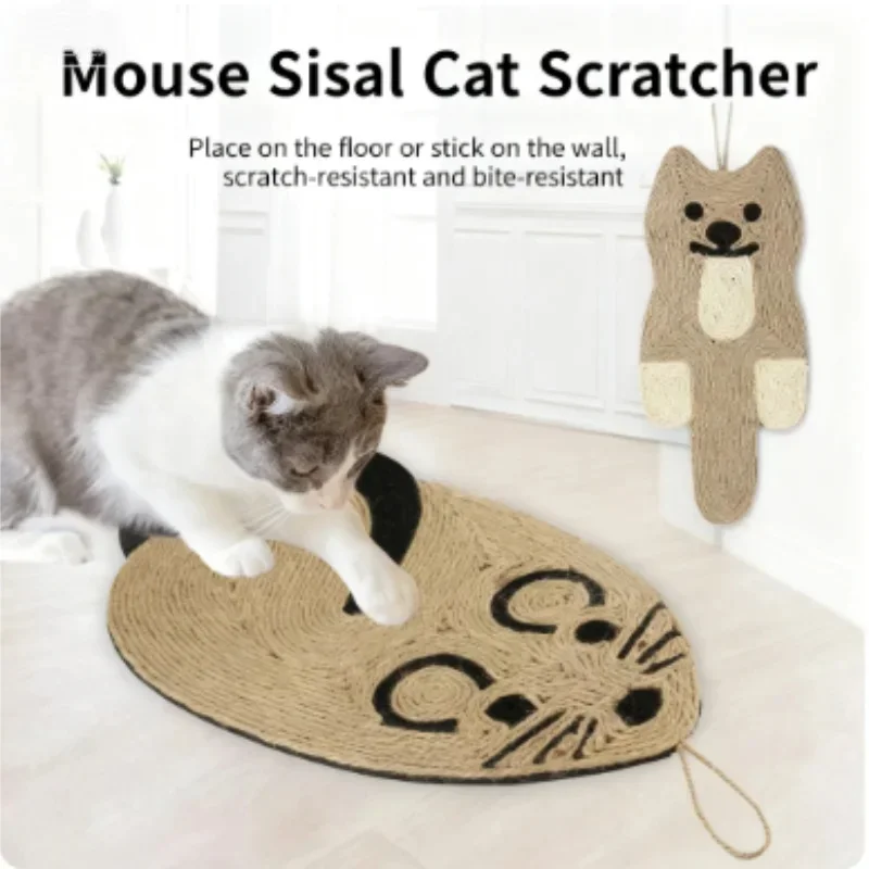 Mice Shape Cat Scratcher Sisal Mat Board Natural Sisal Cat Scratching Pad for Indoor Cats Furniture Protector