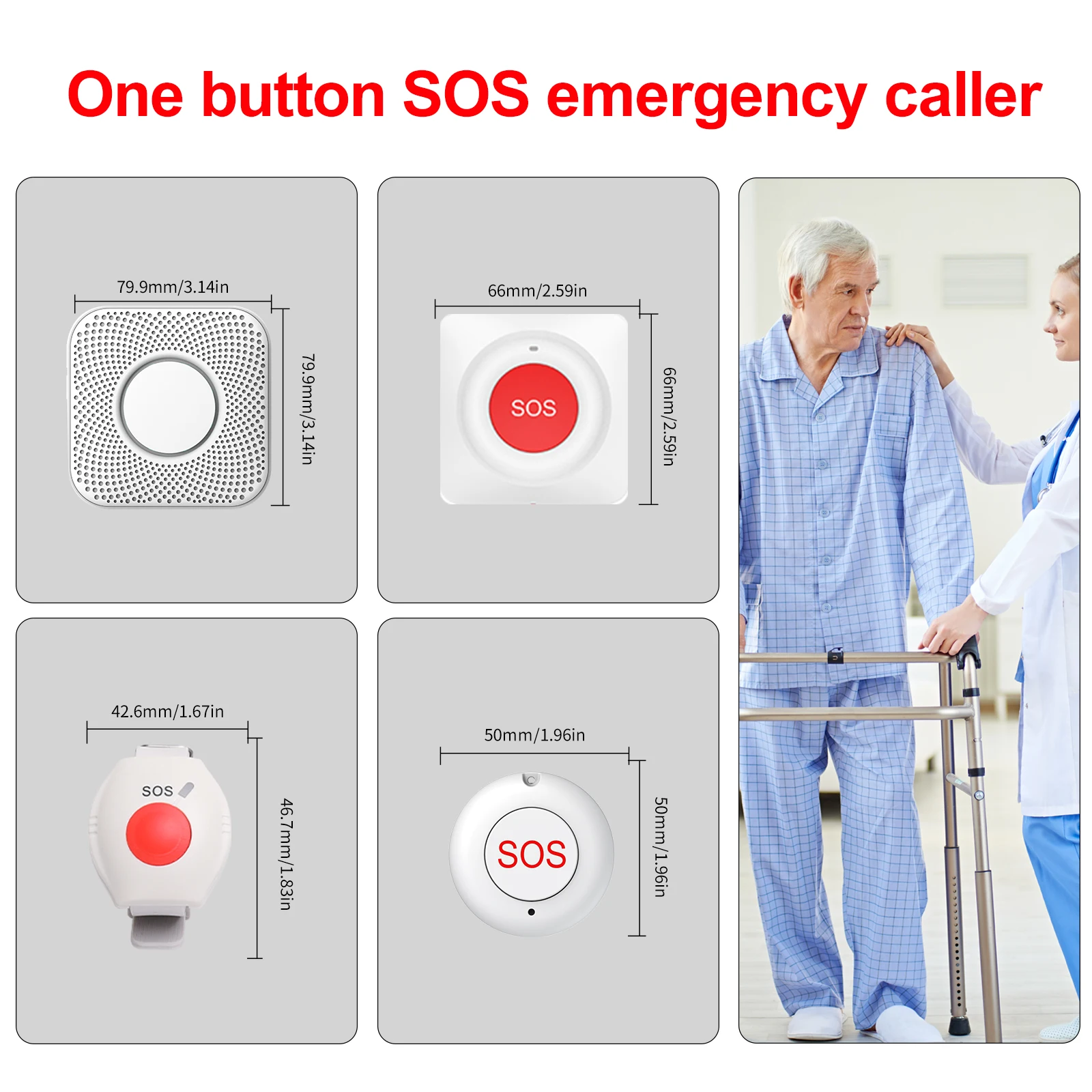 Drahtlose SOS-Notruftaste für ältere Menschen, 433 MHz Remote Medical Alert Paniktaste und Pfleger-Pager, Home Security Alarm
