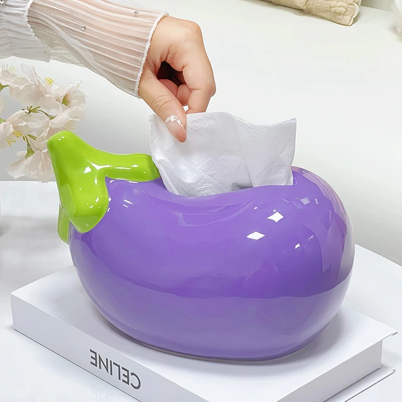 

Ceramic Durian Apple Eggplant Shaped Tissue Box, Creative Light Luxury Napkin Box Home Living Room Bedroom Hotel Decoration, 1Pc