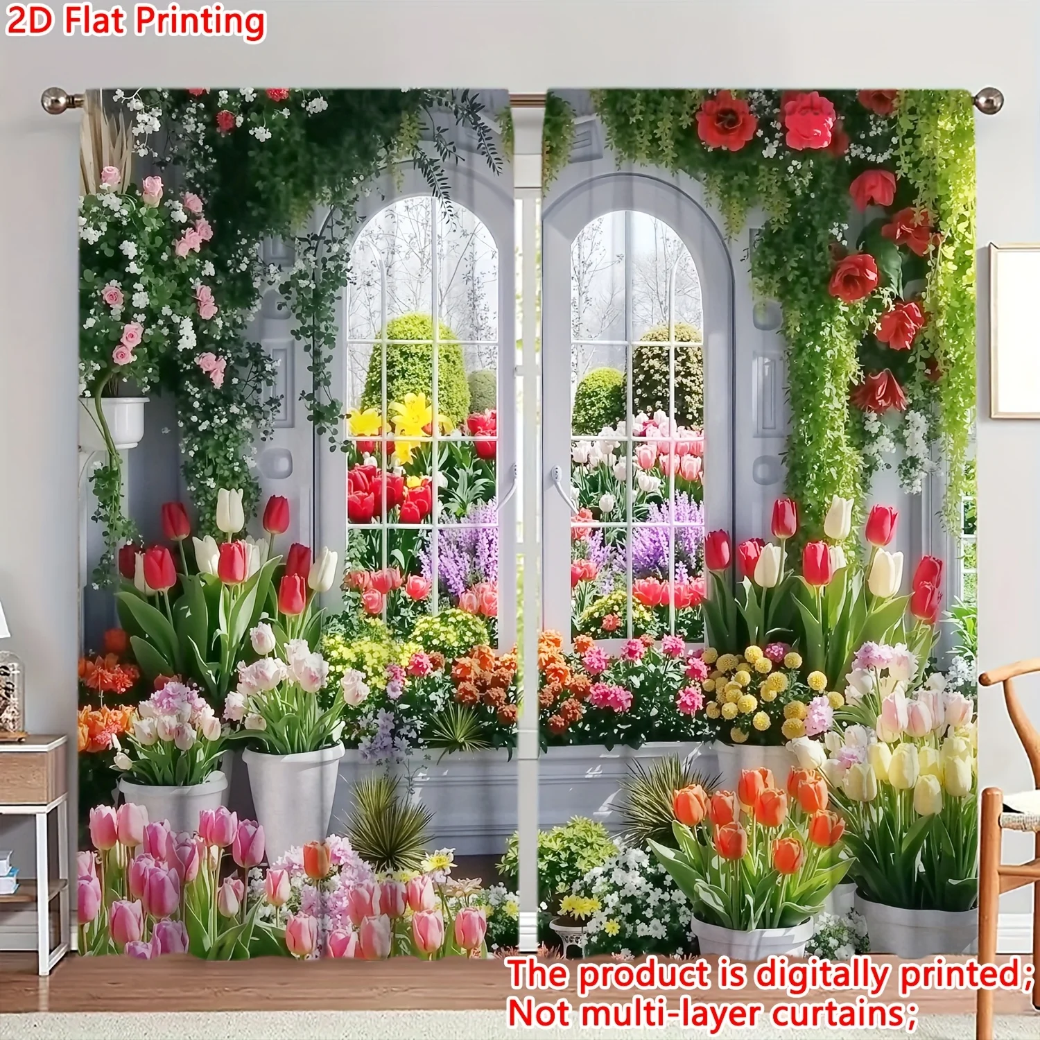 Digital Print Floral Garden Curtains Realistic Spring Flower Mural Window Drapes for Living Room Bedroom Decor