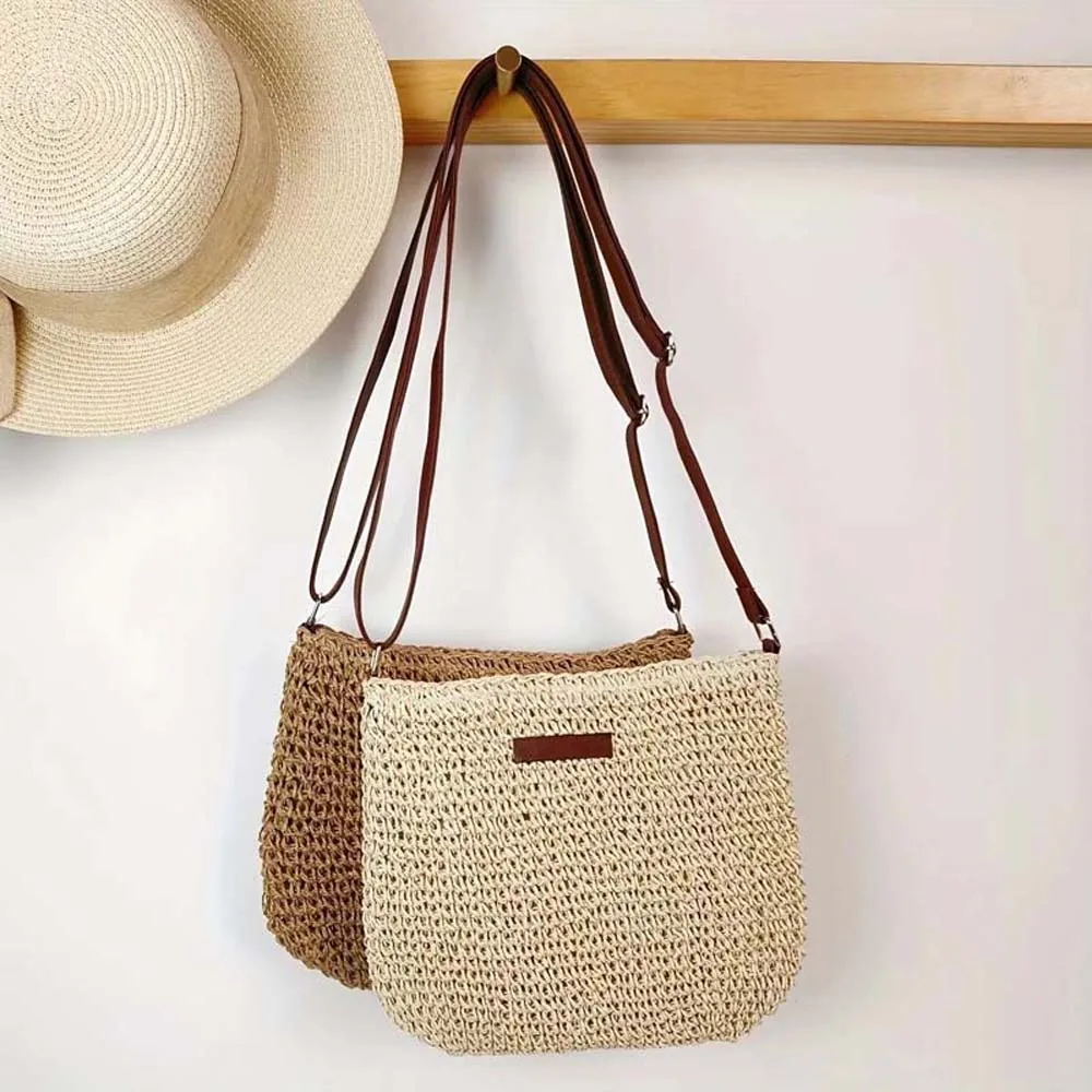 Straw Knitted Purses and Handbags Women Beige Shoulder Bags Summer Holiday Raffia Woven Side Bag Ladies Crossbody Beach Bags