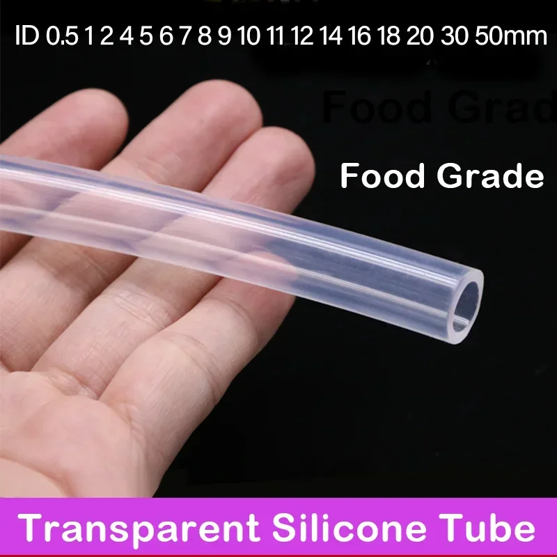 1M Food Grade Flexible Silicone Tube ID 0.5 1 2 4 5 6 7 8 9 10 11 12 14 16 18 20 30 50mm Transparent Soft Silicone Rubber Hose