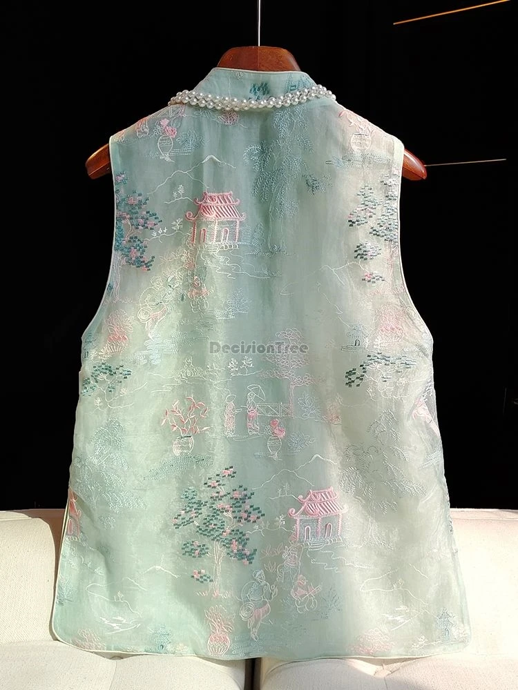 2024 new graceful temperament tea art vest retro chinese ethnic lace embroidery waistcoat fashion design sense versatile vest