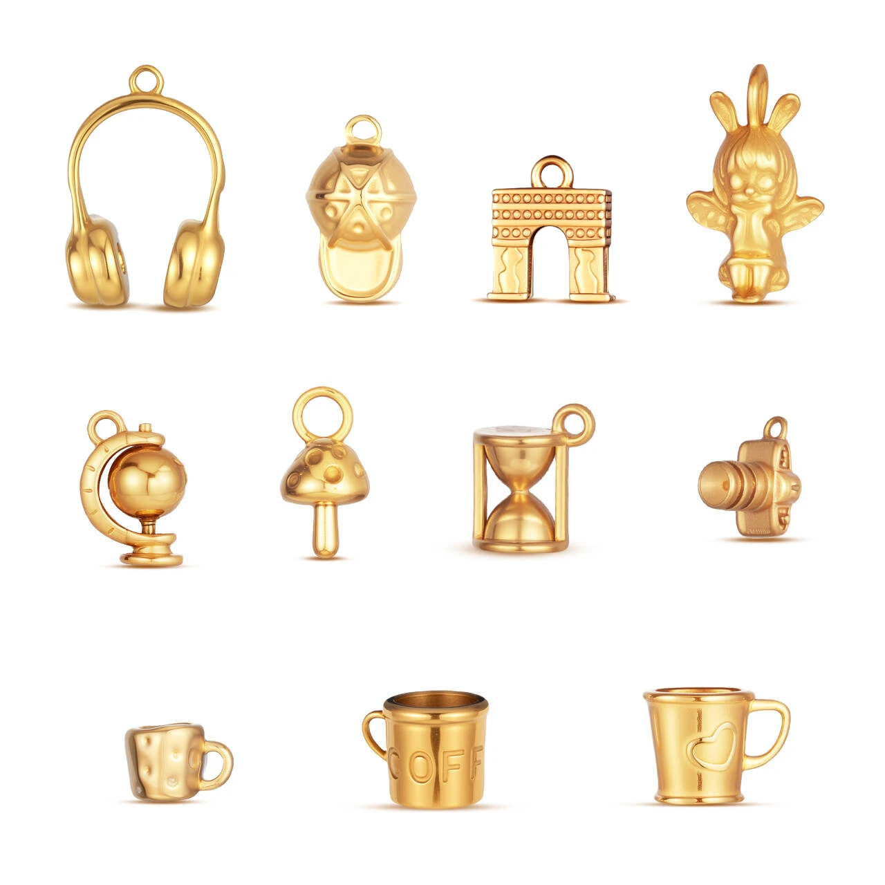 2 قطعة مطلية بالذهب الفولاذ المقاوم للصدأ سحر قلادة فنجان القهوة/سماعات/قبعة/الملاك DIY بها بنفسك مجوهرات قلادة سوار صنع العثور