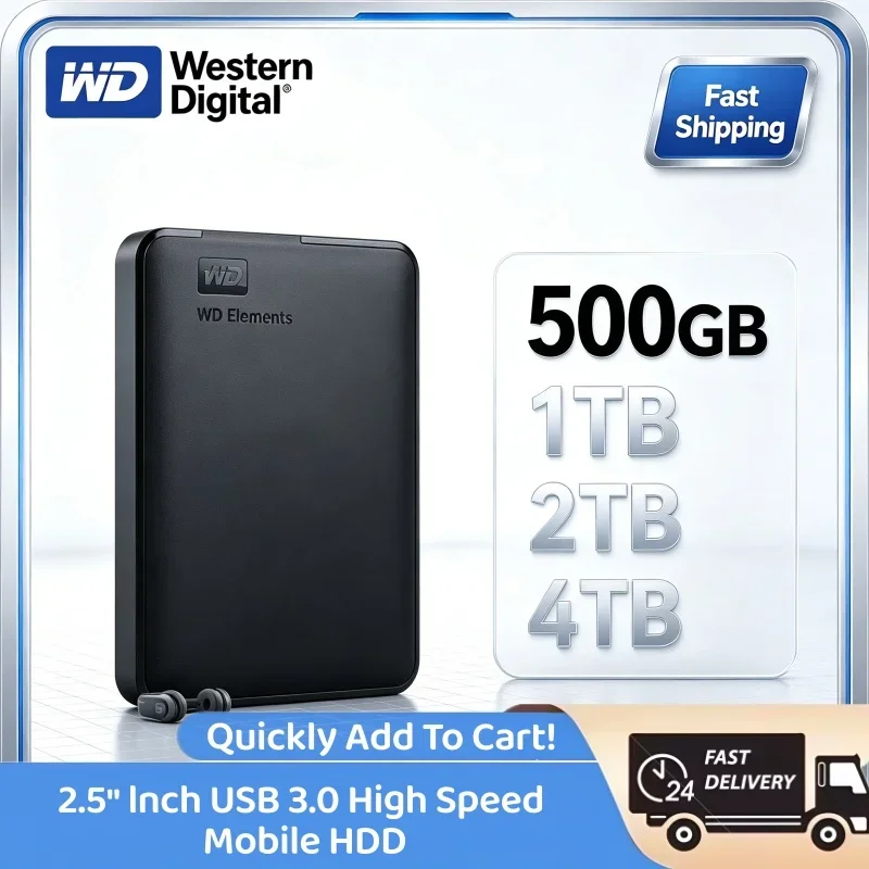 High Speed USB3.0 WD External Mobile Mechanical Hard Disk 2.5" Portable HDD 1TB 2TB 4TB Data Storage Drive For Computer