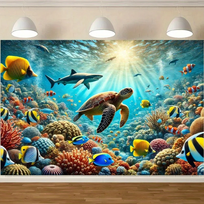 Unterwasserwelt Meeresleben Hintergrundstoff, multifunktionales Wohnzimmer, Schlafzimmer, Büro, Home Party DekorationL