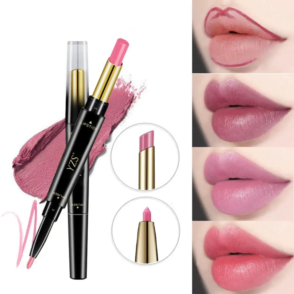 6 Kleuren Dubbele Kop Lipliner Nude Waterdichte Cosmetica Fluwelen Lipliner Potlood Gladde Antiaanbakbeker 2 In 1 Lippenstift Schoonheid