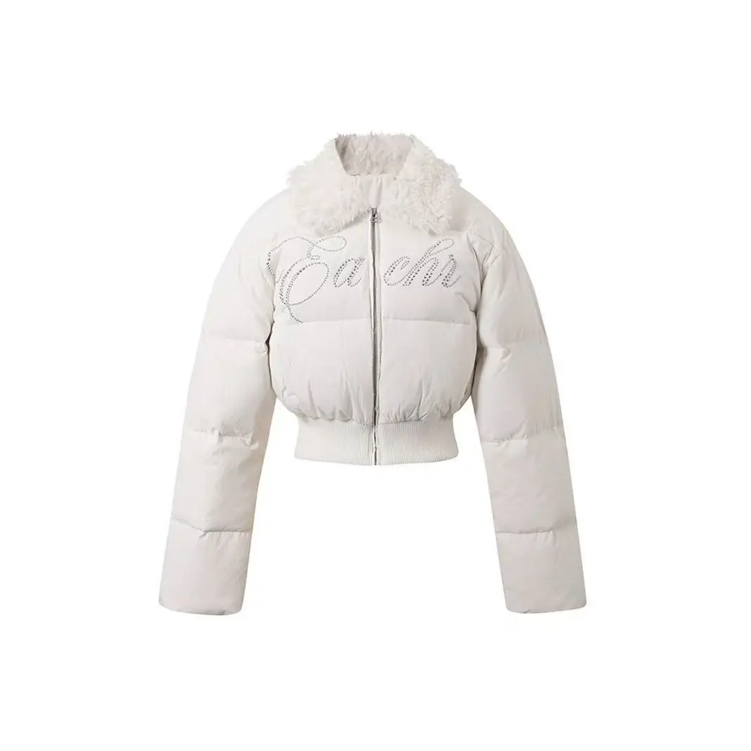 

Белое хлопковое пальто с меховым воротником в стиле ретро Y2k, американская горячая девушка, осенне-зимняя мода, новый тренд, тонкие короткие куртки