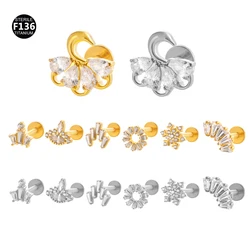 1PC F136 Titanium 18G 16GCartilage Flower Pattern Earrings Lip Stud Piercing Jewelry EAR PIERC Crown Flower Zircon Paved Top Lab