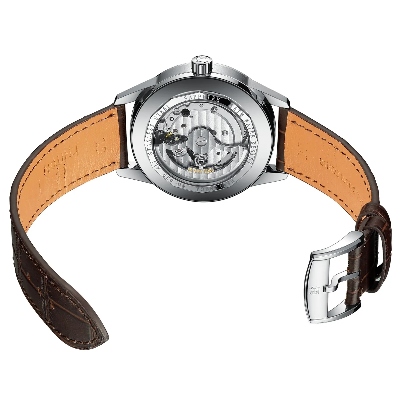 Eniton relógios mecânicos pulseira de couro aço inoxidável 316l 8217 movimento relógio automático 5atm luxo à prova dwaterproof água relógio automático