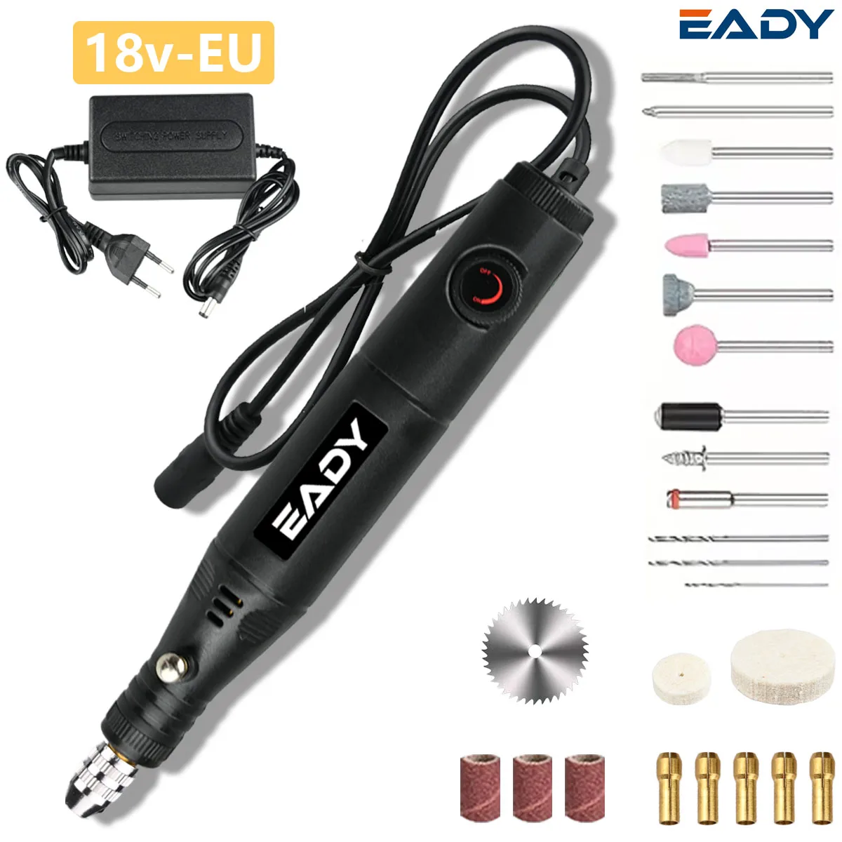 18V EU/US-Powered Mini Electric Drill – Corded Rotary Tool Kit for DIY Craft, Jewelry, Glass Engraving, Metal Polishing – 2-in-1
