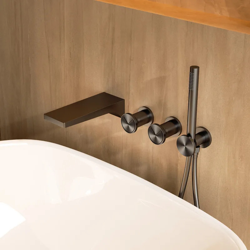 

FARRETE luxury brushed gold brass concealed bathtub faucet cold and hot bathroom waterfall faucet embedded shower head system