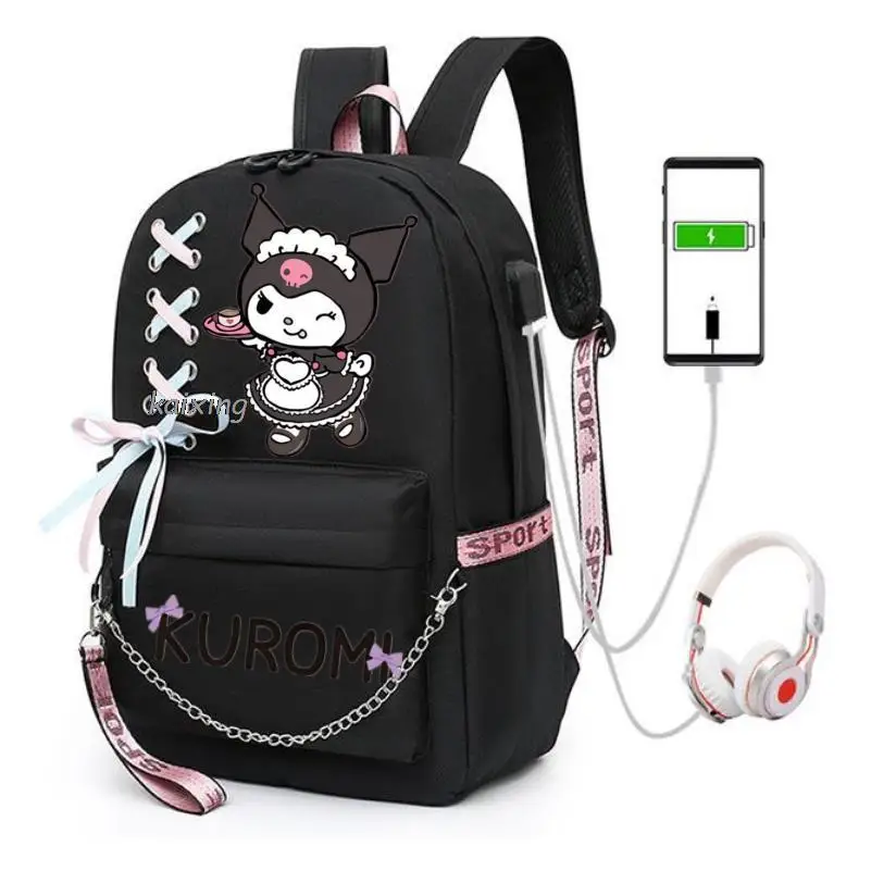 Mochila Melody Kuromi USB Charging University Schoolbag Fashion Girl Boy School Backpack Large Capacity Multifunctional Backpack