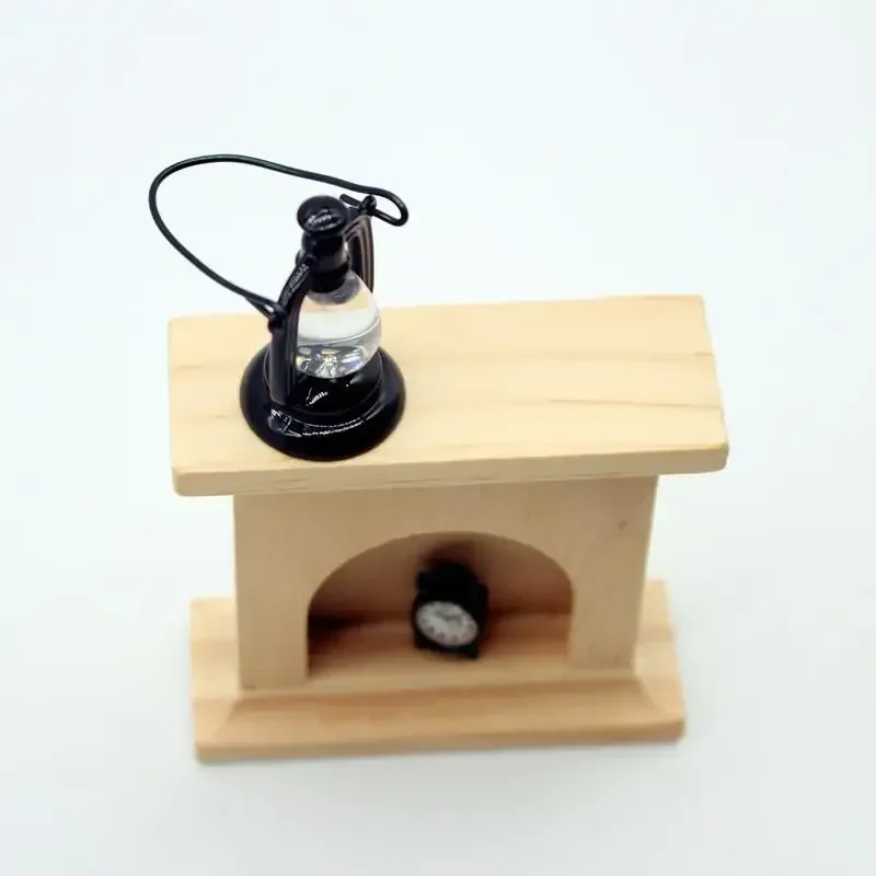 Dollhouse Miniature Furniture Oil Lamp Alarm Clock Fireplace Set Model For Doll House Decor Kids Pretend Play Toys Gift