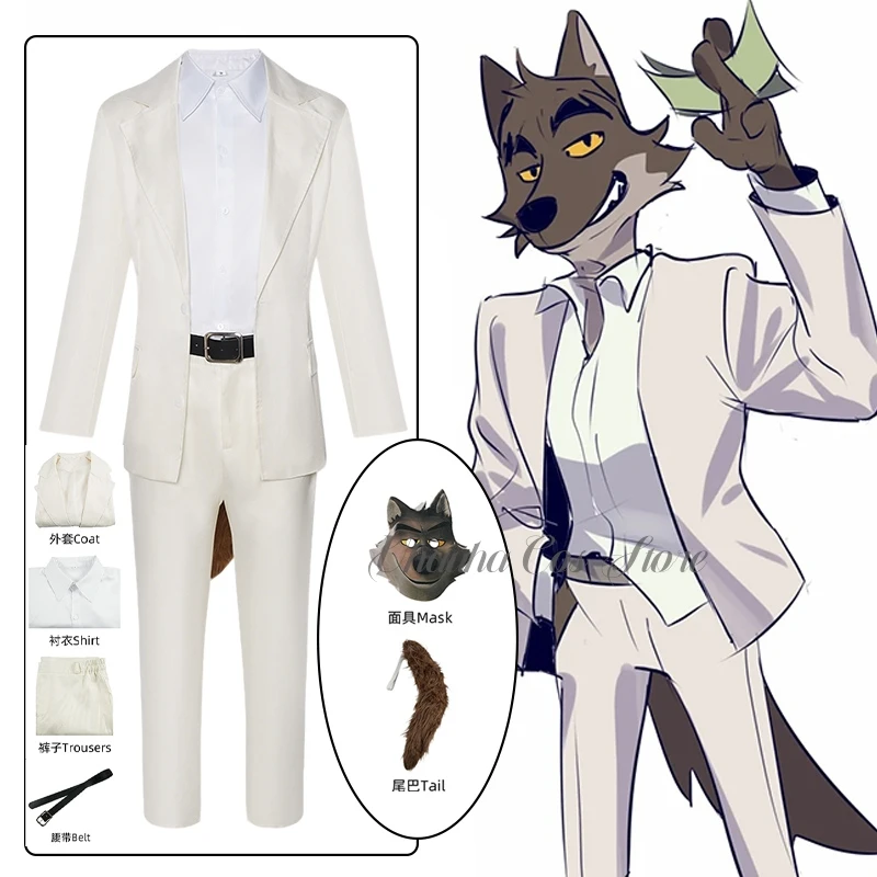 هالوين باد وولف تأثيري الرجال زي الذئب هود/ذيل الذئب مجموعة كاملة ملحق هالوين تمويه الدعاوى الأبيض للجنسين الزي