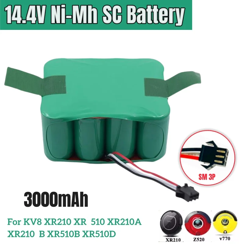 14.4V 3000mAh SC Ni-MH Rechargeable Battery for KV8 XR210 XR510 XR210A XR210B XR510B XR510D Vacuum Cleaner Sweeping Robot