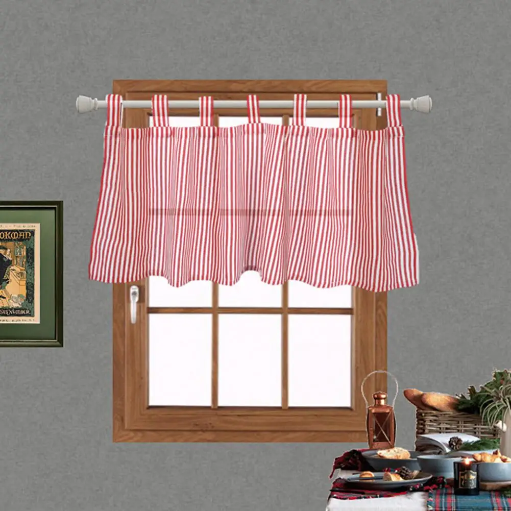 Small Window Curtain Christmas Style Striped Print Valance Curtain for Kitchen Bathroom Decor Contrast Color Sunshade for Cafe