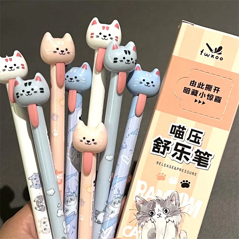 

32pcs/lot Cartoon Long Tongue Cat Gel Pen Cute 0.5mm Black Ink Neutral Pens Promotional Gift Office School Supplies