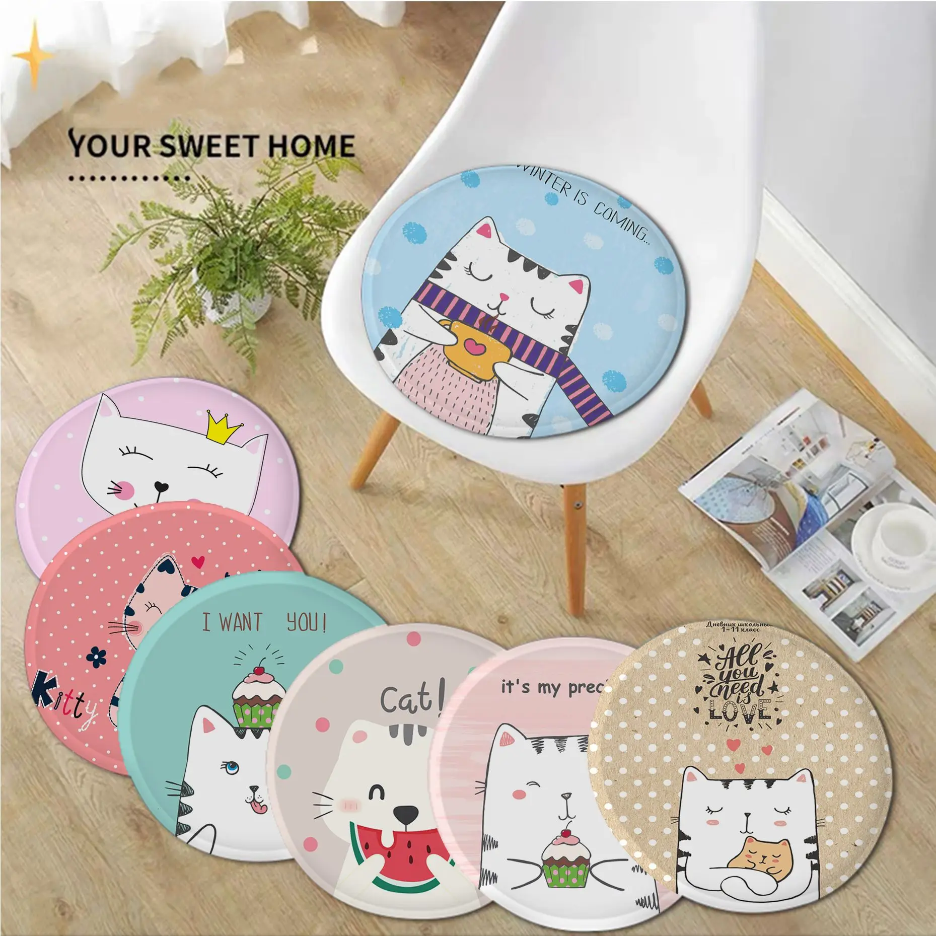 

Cut Cartoon Cat Art Plush Cushion Home Back Cushion Soft Comfortable 50x50cm Sofa Decor Tatami