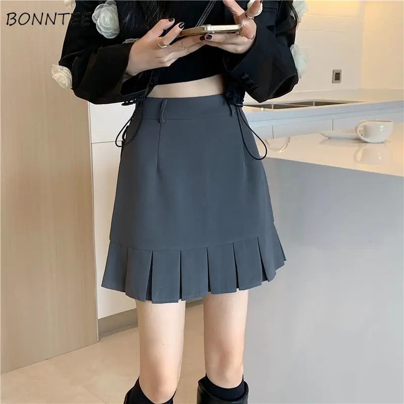 

Skirts Women Comfort Fit Solid Elegant Office Lady A-Line Above Knee High Waist Trendy Ulzzang Retro Summer New Mujer Cozy Ins