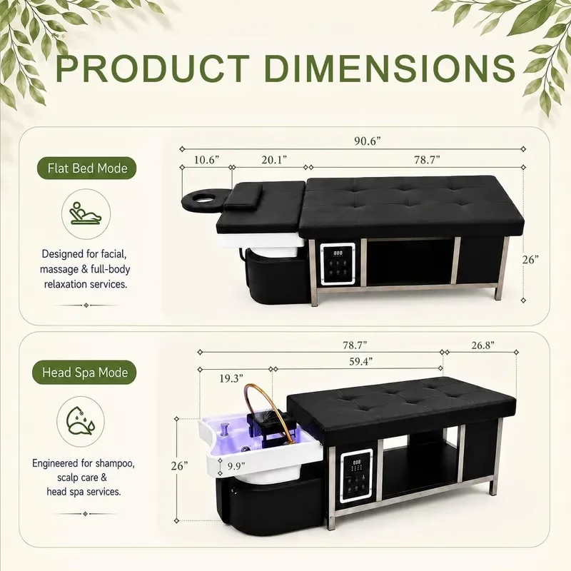 Japanese Head Spa Bed with LED Lighting Steam Function Water Circulation Multi-Purpose Head Spa Station with Handheld Sprayer