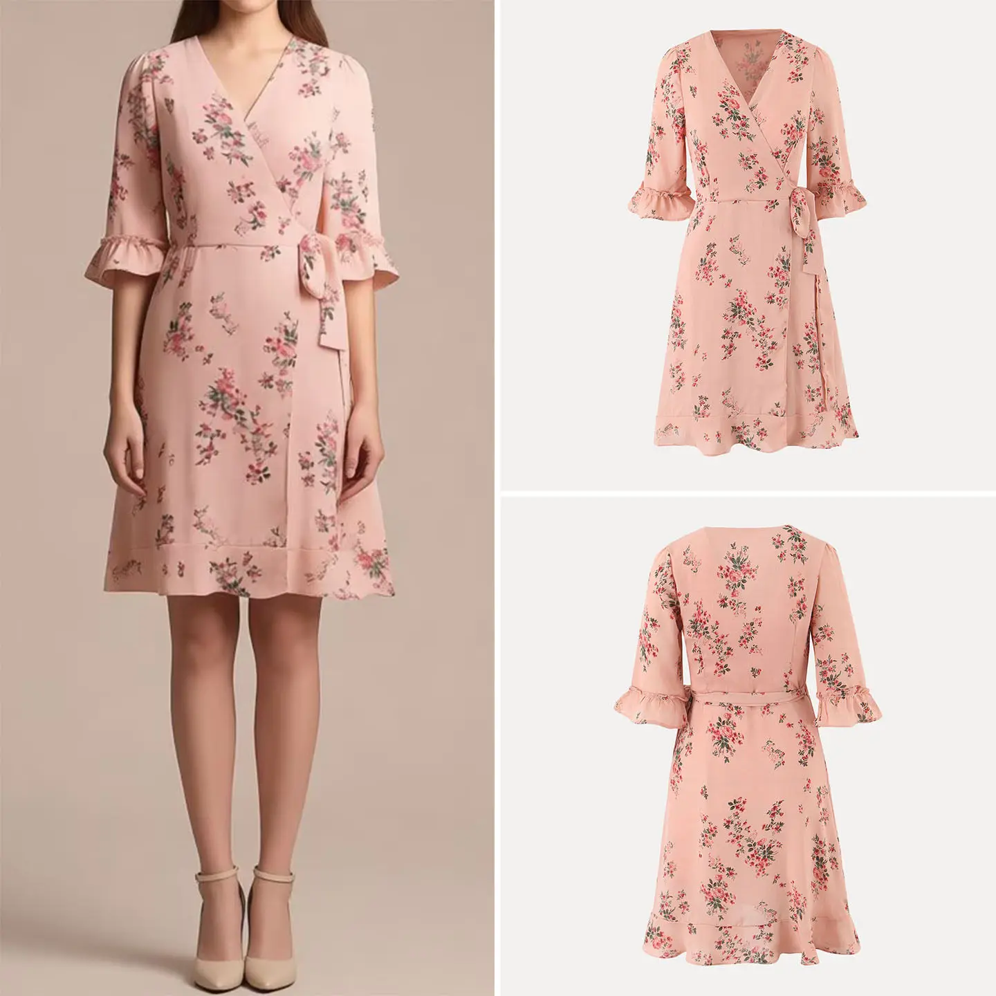 Floral Print Bell Sve Dr Women's Spring Summer Autumn Faion Ele Skirt Hem Ribbon Tie Dr V Ne Slim Fit Sle