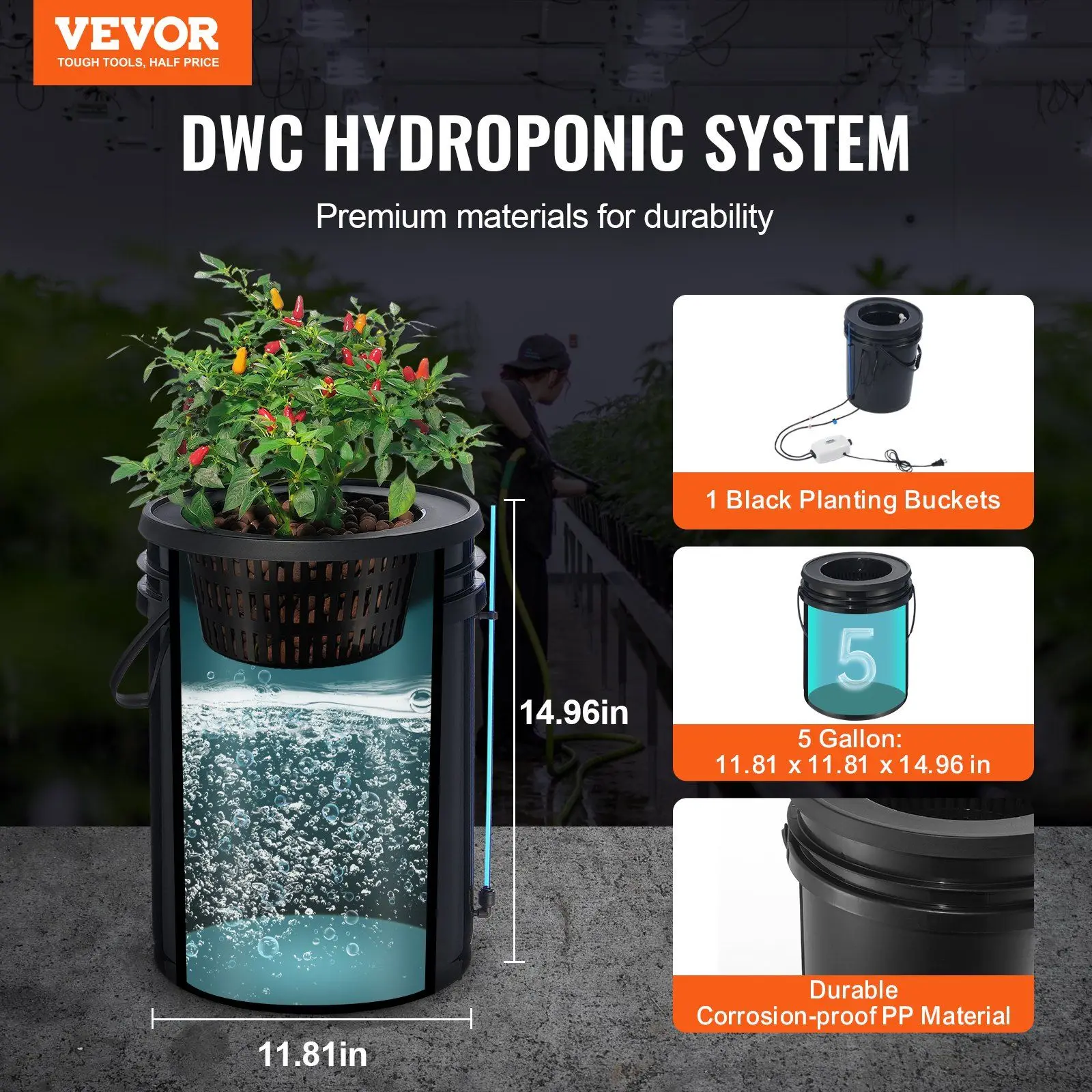 Hydroponics Grow System Deep Water Culture with Top Drip 1 Bucket 5Gal