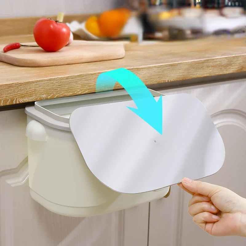 Kitchen Trash Can Wall Mounted Cabinet Door Garbage Cans Recycling Garbage Basket Bathroom Hanging Rubbish Bin with Lid Dustbin