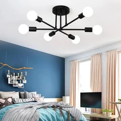 1Pc modern Nordic 6-light ceiling light, E27 bulb base, living room, bedroom, study branch pendant light (without bulb)