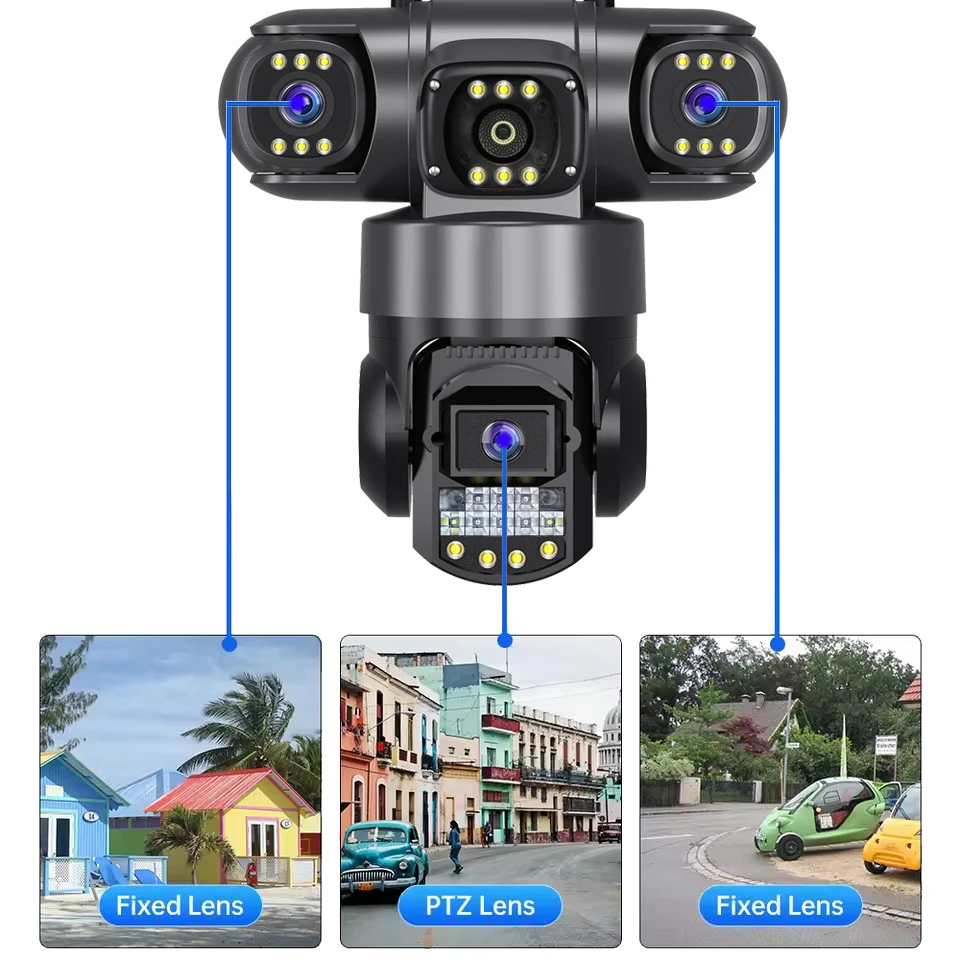 3 Lens Home Surveillance Cameras 4G Sim Card Local Wireless Security Protection 12MP HD Night Vision Smart Home Security CCTV