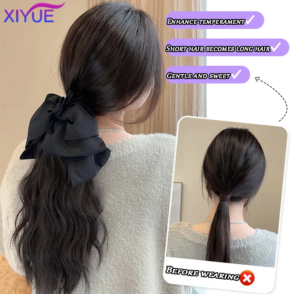 XIYUE Synthetic ponytail wig women's long curly hair bow tie high ponytail grab with water ripple sweet ponytail braid