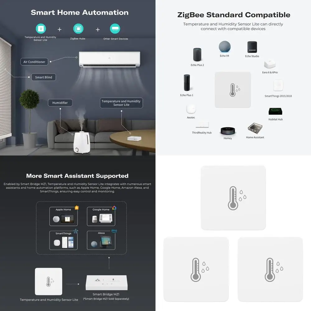 

Упаковка из 3 интеллектуальных датчиков температуры и влажности Zigbee, совместимых с Alexa, Home Assistant и другими концентраторами Smart Home