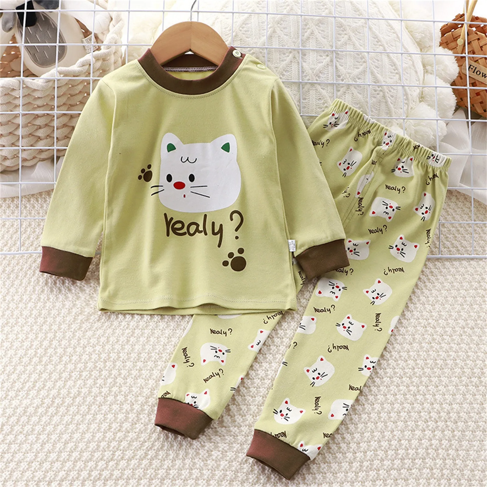 Toddler Children Underwear Suit Fall Pants Homewear Kid Sleepwear Pajs 2pcs Suit Classics Cotton New Boys Tiger Cartoon Pajamas