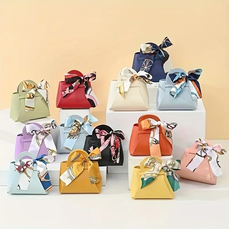 Bolsa de regalo de cuero, bolsa de embalaje con lazo, bolsa de distribución de regalo de boda, caja de embalaje de dulces, mini bolso de compra, 5/10 unidades