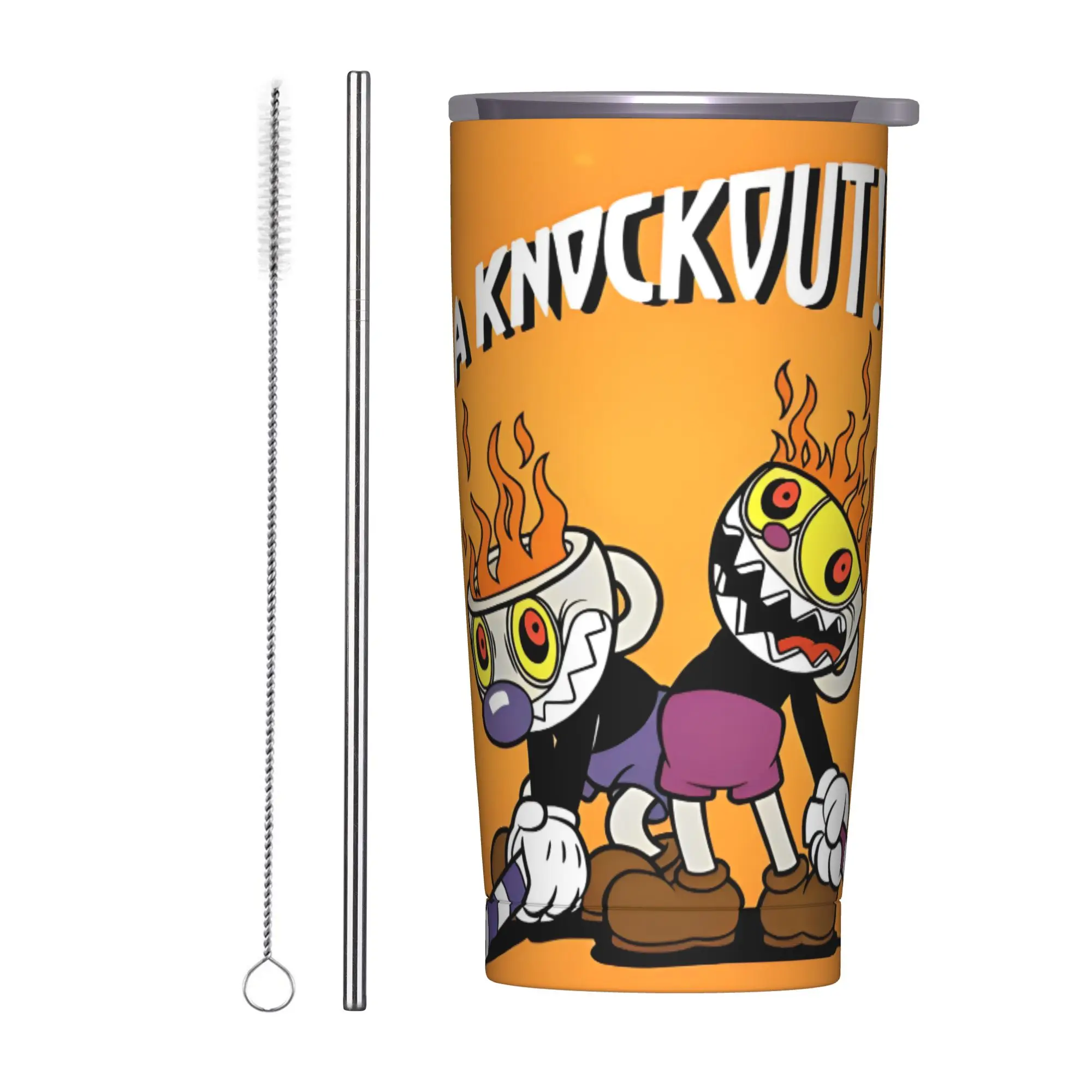 Cuphead Game Tumbler Vacuum Insulated Don't Deal with the Devil Coffee Cups Vacuum Flask Outdoor Mug Spill Proof, 20oz