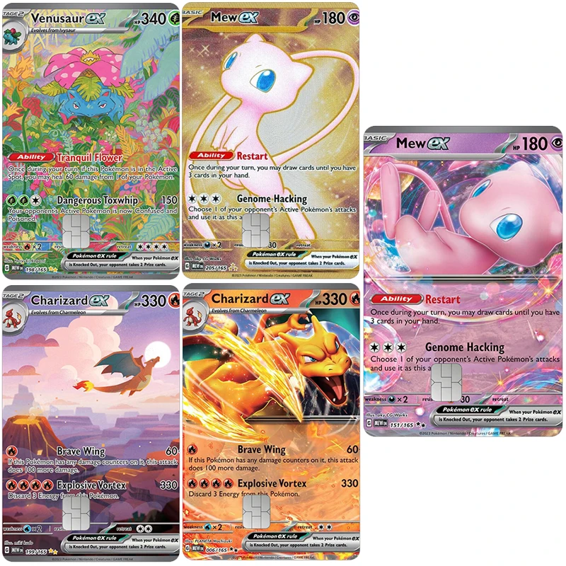 

PTCG Venusaur Cards Card Sticker Mew Ex ID Card Campus Decoration Charizard Bus Subway Student ID Patch Laser Decals Gift