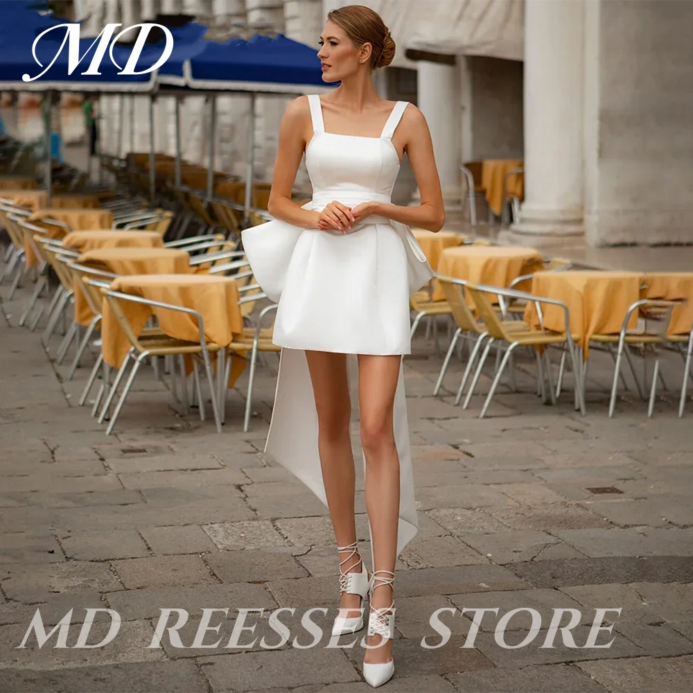 Md simples curto branco vestidos de casamento a linha grande arco mini gola quadrada acima do joelho vestidos de noiva de fiesta personalizado