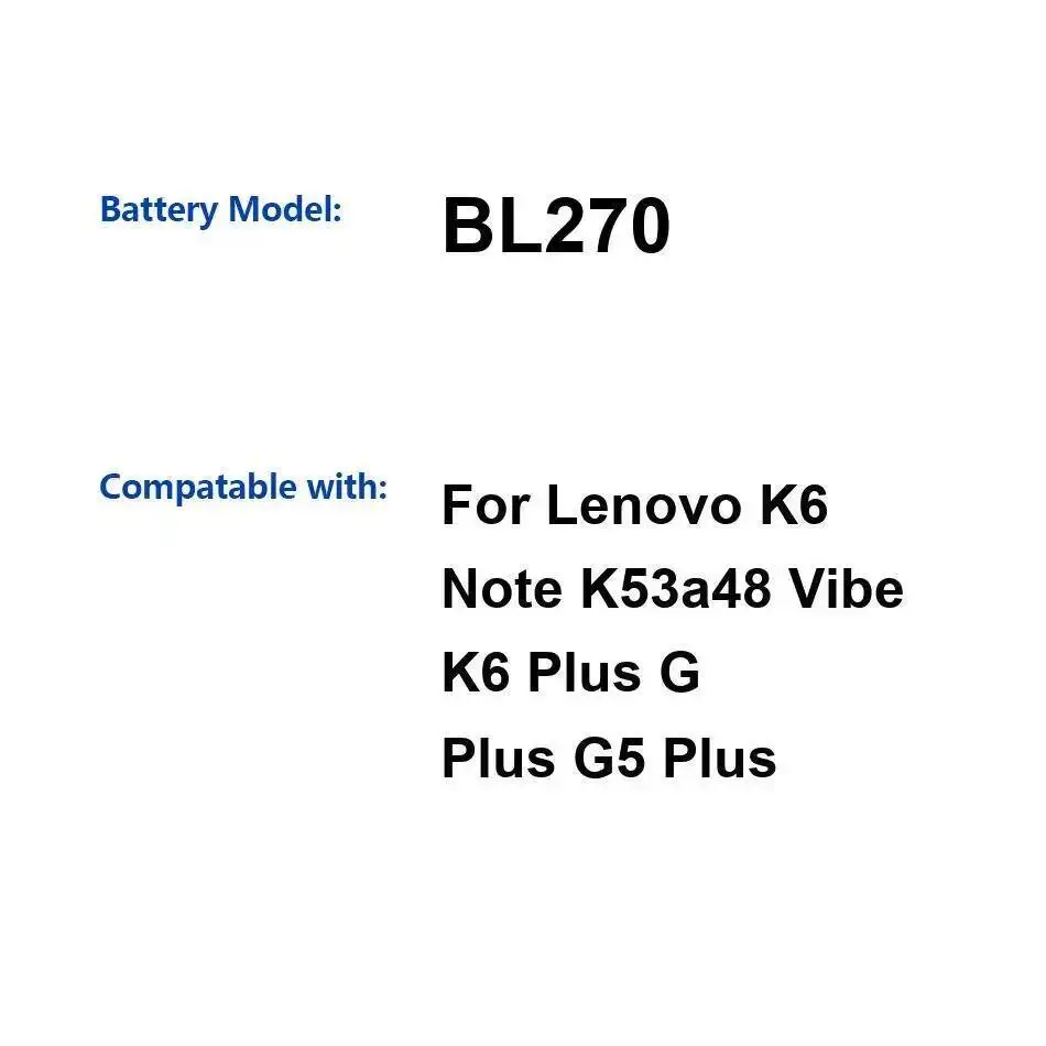 

Mobile Phone Battery 4000Mah Premium Replacement For Lenovo K6 Note K53a48 Vibe Plus G G5 BL270