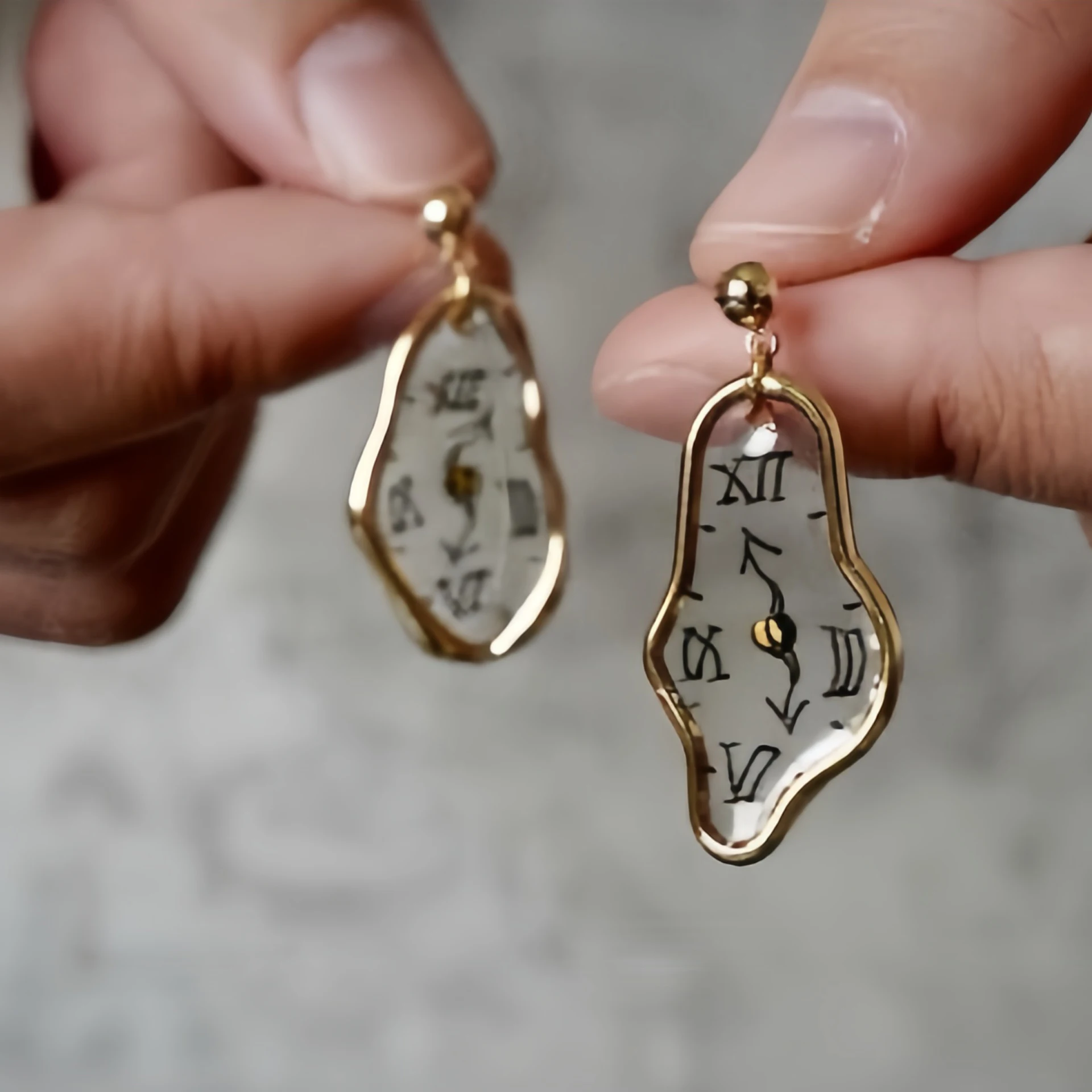 Irregular Clock Character Earring 18k Gold Plated Glass Earrings