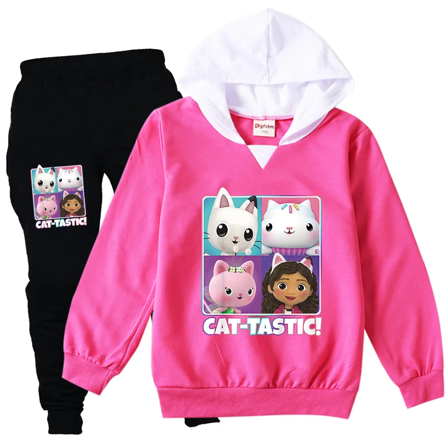 Children Gabby's Dollhouse Clothing Set Spring Autumn Baby Girls Gabby Cats Hoodies T-shirts+Pants Sets  Kids Casual Outfits