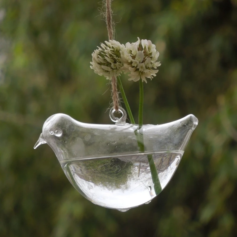 8pcs/pack 7*12cm Bird Shaped Transparent Glass Terrarium Vase Home Decoration Hydroponic Plant Container Wedding Glass Hanger
