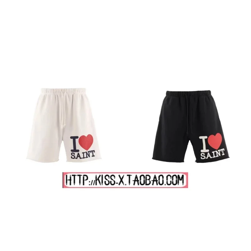 2026 New Style Casual Love Heart SAINT Letter Print Loose Fit Cotton Shorts for Men Couple Matching Summer Leisure Trousers