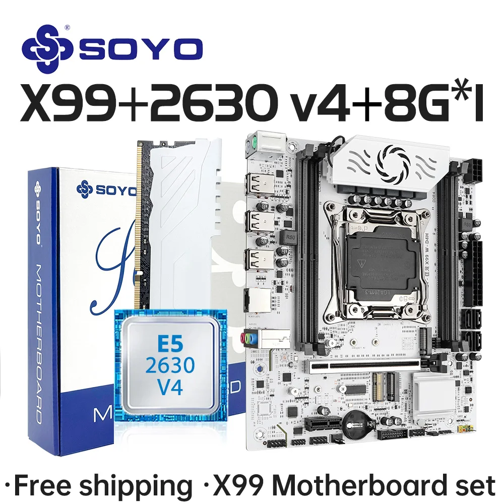 

SOYO X99 Gaming Motherboard Set with Intel Xeon E5 2630 V4 CPU & Dual Channel DDR4 8G*1 2133MHz ECC RAM M.2 for Computer Combo