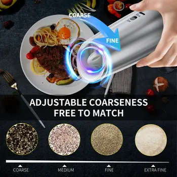 重力感應式電動鹽和胡椒研磨器套裝,帶LED燈,可調節研磨度,廚房自動無線小工具 8 最佳銷售 胡椒槍 - №3