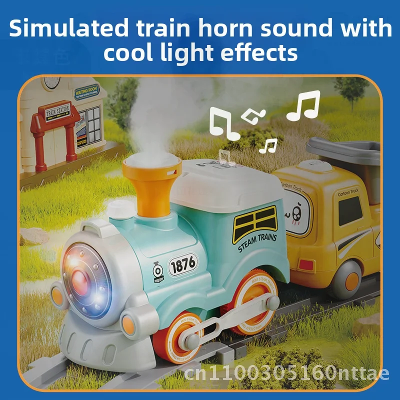 만화 연기 자석 기차 세트, 3세 어린이용 리모컨 포함, 교육용 트랙 장난감, 확장 가능한 마카롱 포함